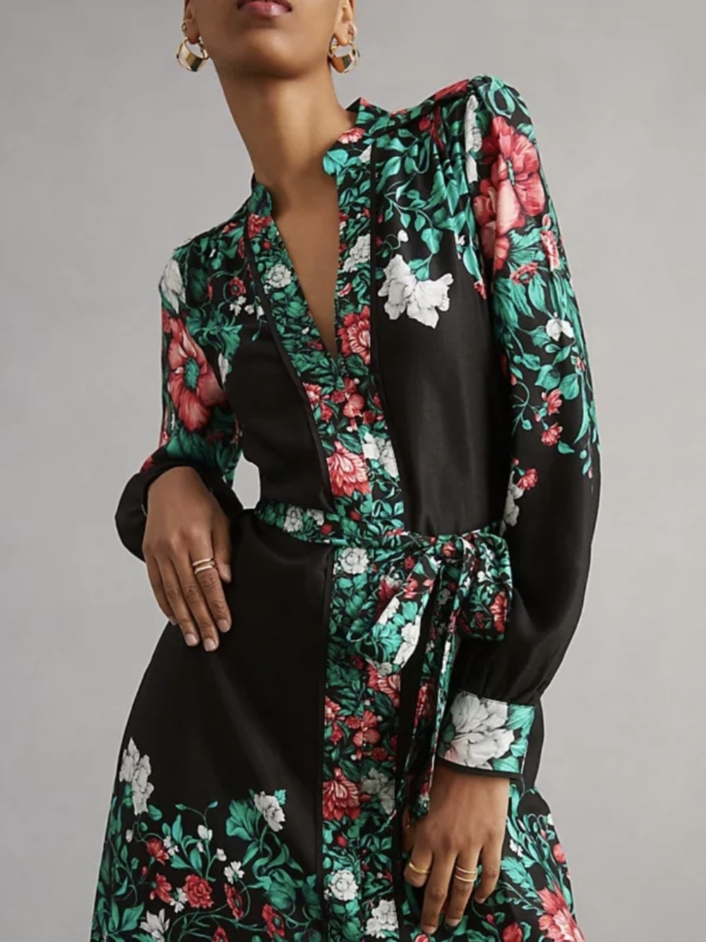 Anthropologie Dark Floral Midi Shirt Dress